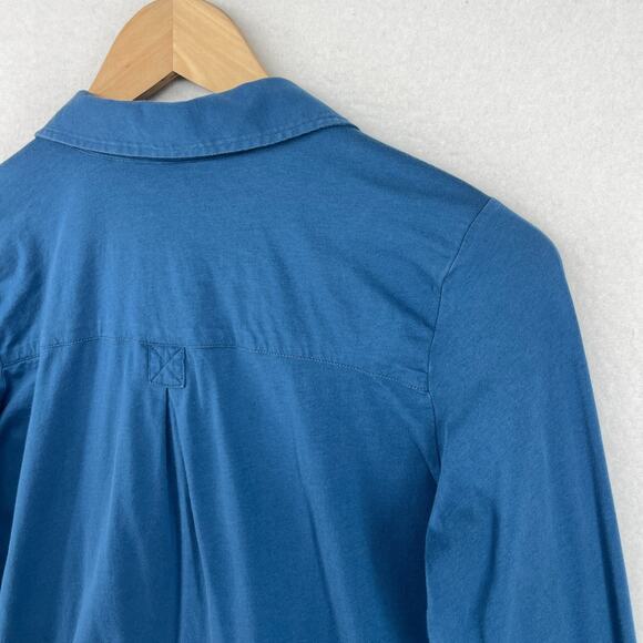EILEEN FISHER Top S Organic Cotton Jersey Shirt Button Up Roll Tab Sleeve Blue - Picture 7 of 16